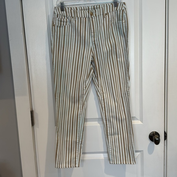 Chico's so slim girlfriend ankle cropped pants gold white striped stripes size 1 - Picture 2 of 11